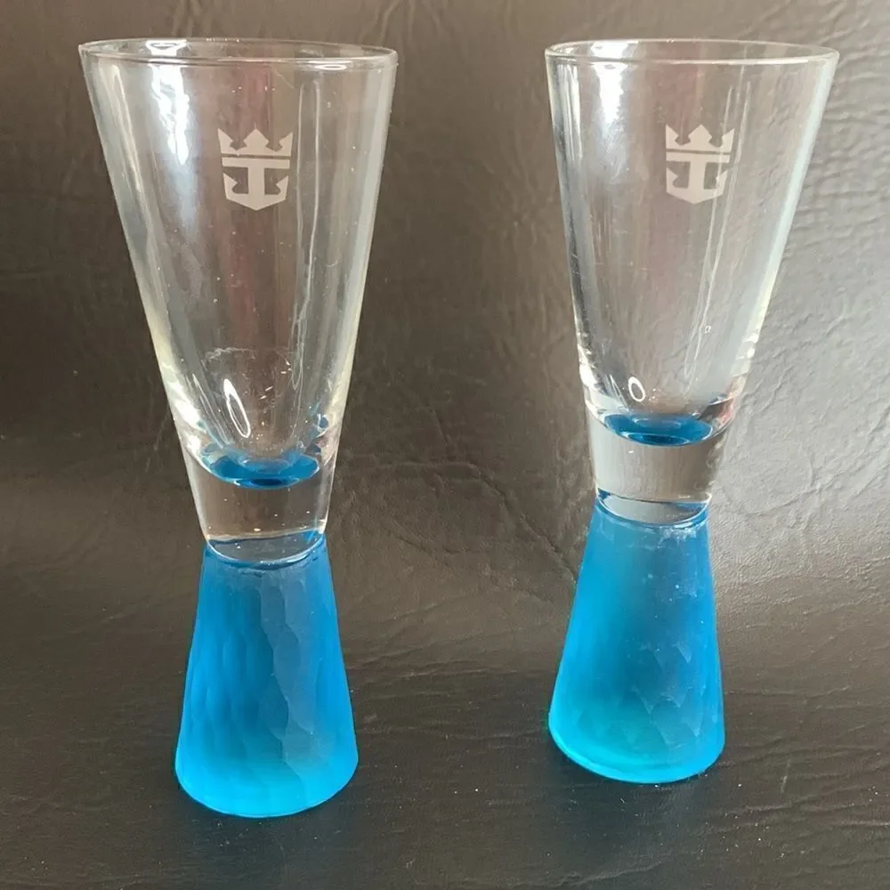 Royal Caribbean Cruise Vintage One 2 Oz Shot Liquor Abstract Blue & Clear Glass